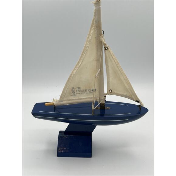 Bosun Boat by Reeves Wooden Model Sailboat Cloth Sailing Yacht Stands Blue - Picture 4 of 6